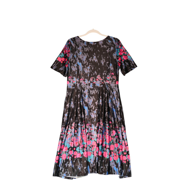 R & B Collection Dress Womens Large Black Watercolor Floral Artsy Stretch Boho - Picture 9 of 12